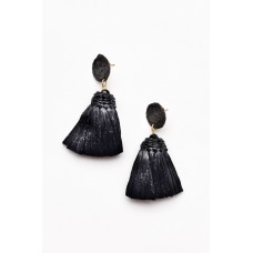 Tyra Black Crochet Tassel Earring